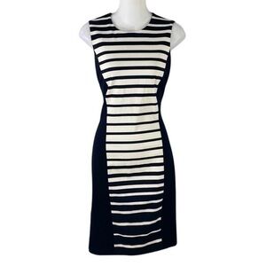 J. McLaughlin Black Cream Stripe Panel Sleeveless Sheath Dress XS K8